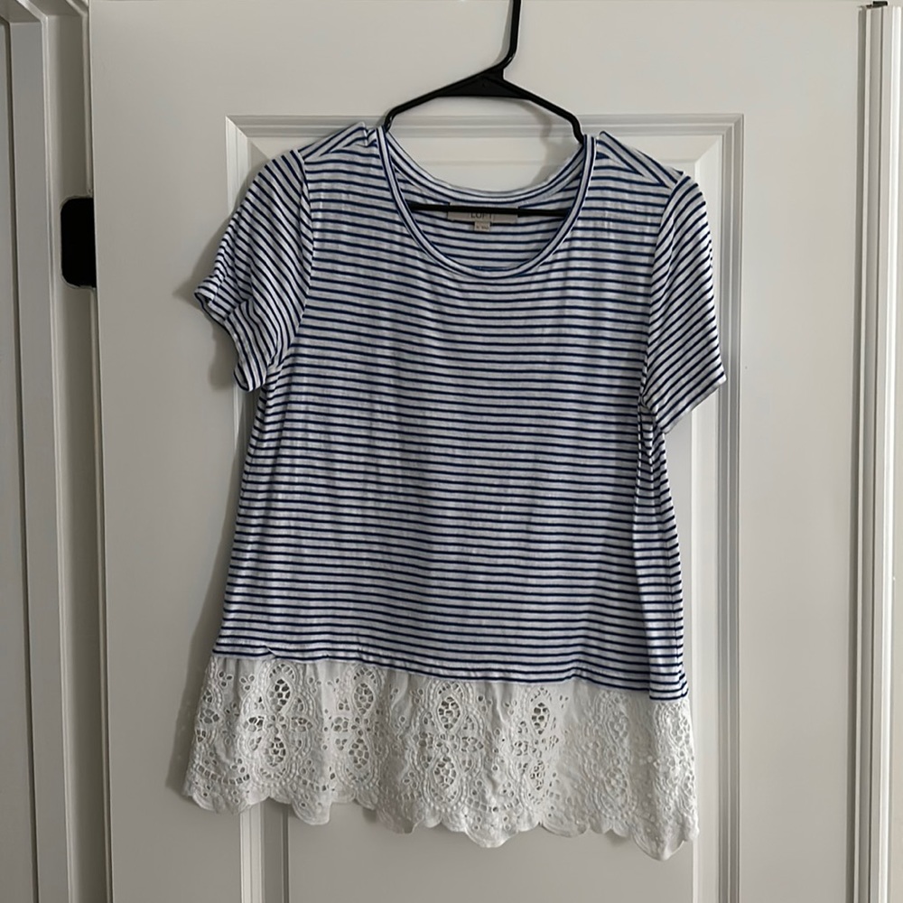 Striped Tee with Lace Detail